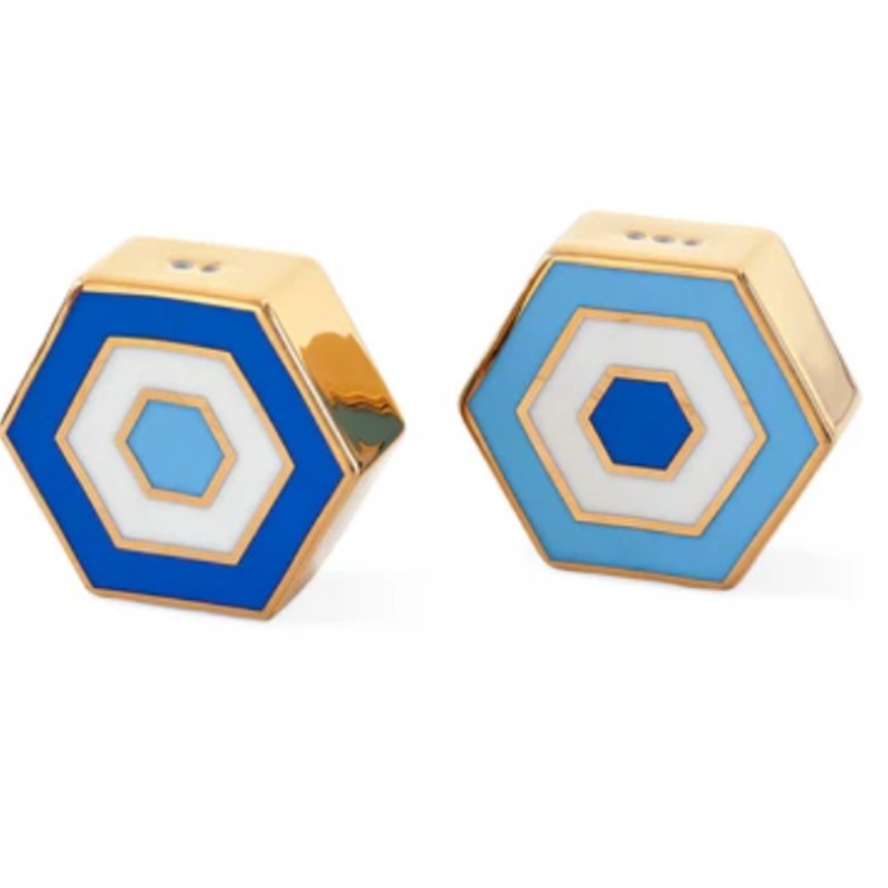 ⚓️NEWPORT- Hexagonal Blue and Gold Salt and Pepper Shakers Set - Jonathan Adler - Picture 1 of 2